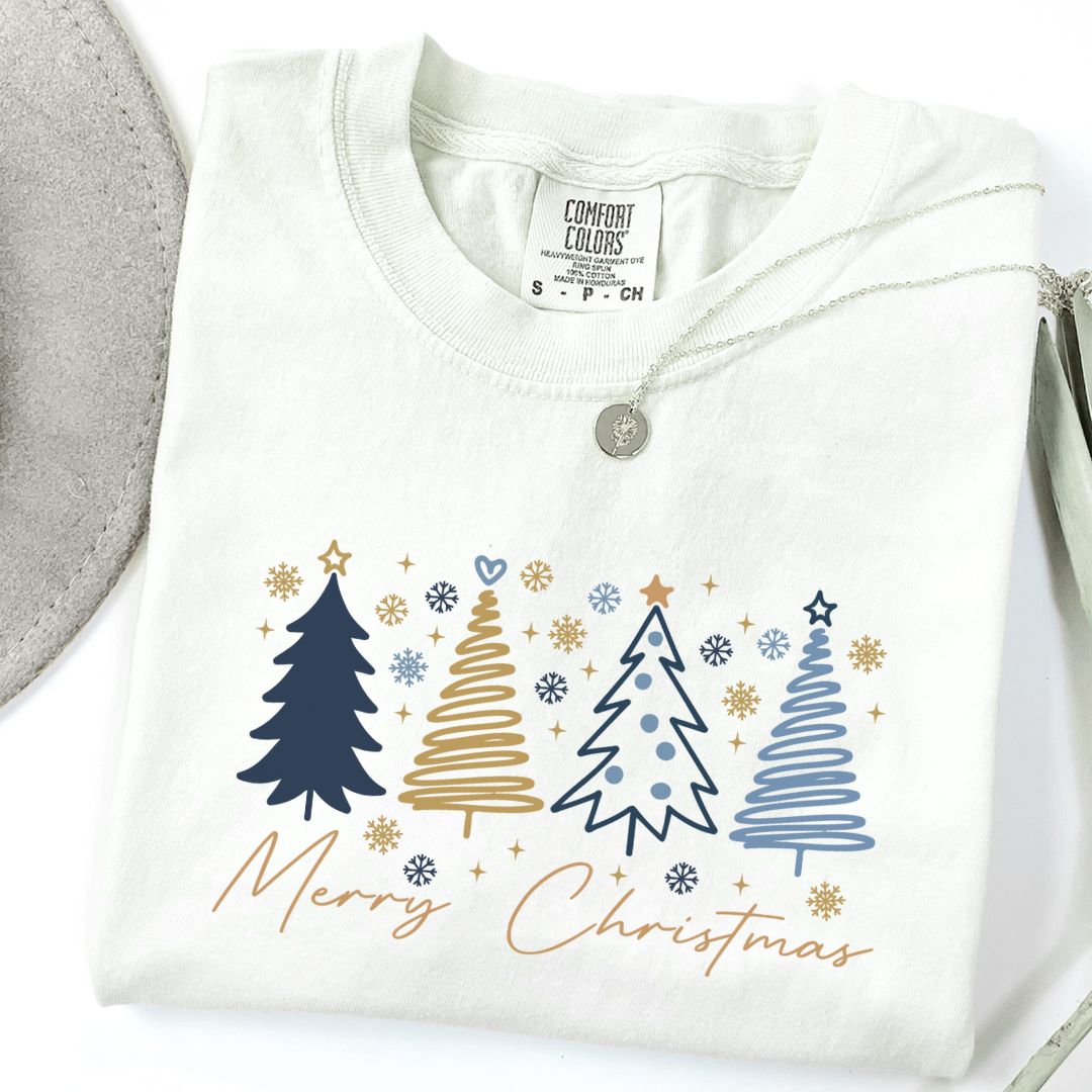 Merry Christmas Trees Comfort Color Tee Ivory