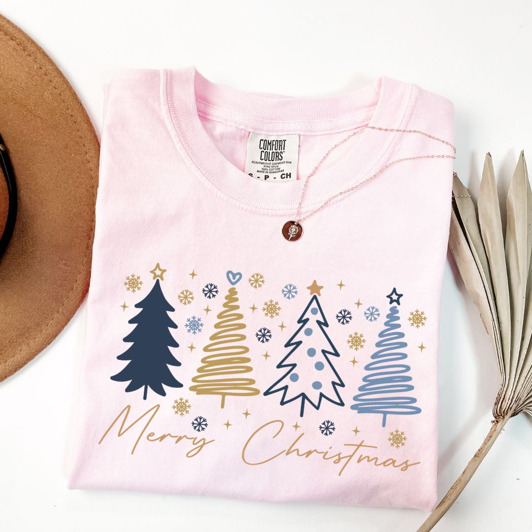 Merry Christmas Trees Comfort Color Tee Blossom