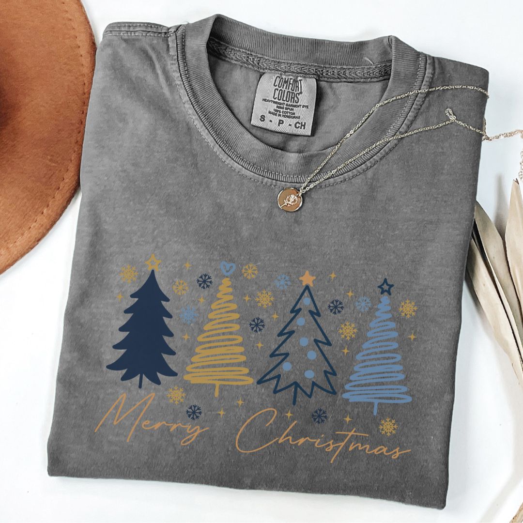 Merry Christmas Trees Comfort Color Tee Pepper