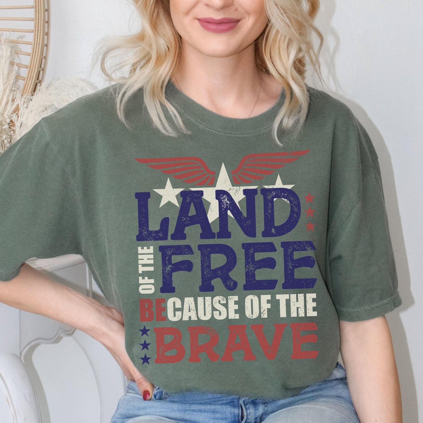 Red white and blue USA themed t shirt for him or her with bold military tribute message honoring freedom and bravery great for Independence Day events