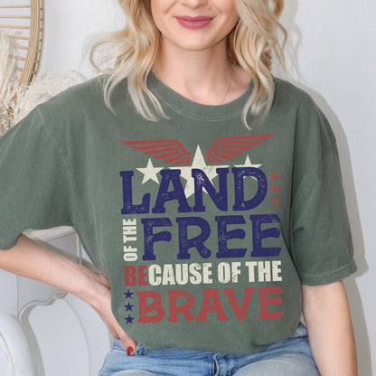 Red white and blue USA themed t shirt for him or her with bold military tribute message honoring freedom and bravery great for Independence Day events