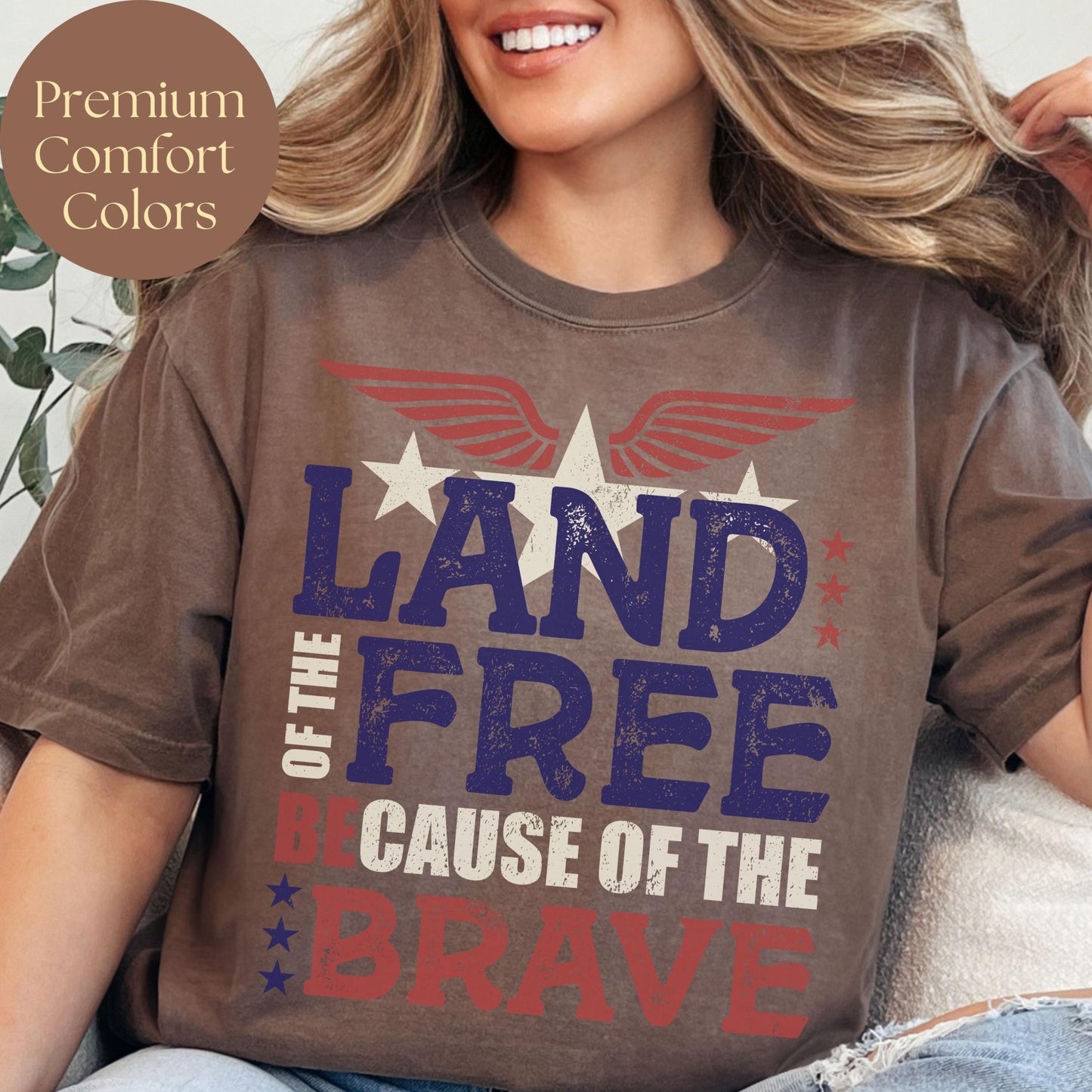 Land of the Free shirt with distressed vintage design style perfect for casual patriotic summer outfits and national celebration days