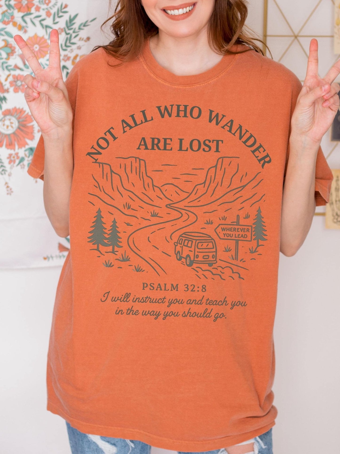 Bible verse graphic tee with retro outdoor design, printed on soft Comfort Colors cotton, encouraging women to trust God’s direction through every twist and trail.