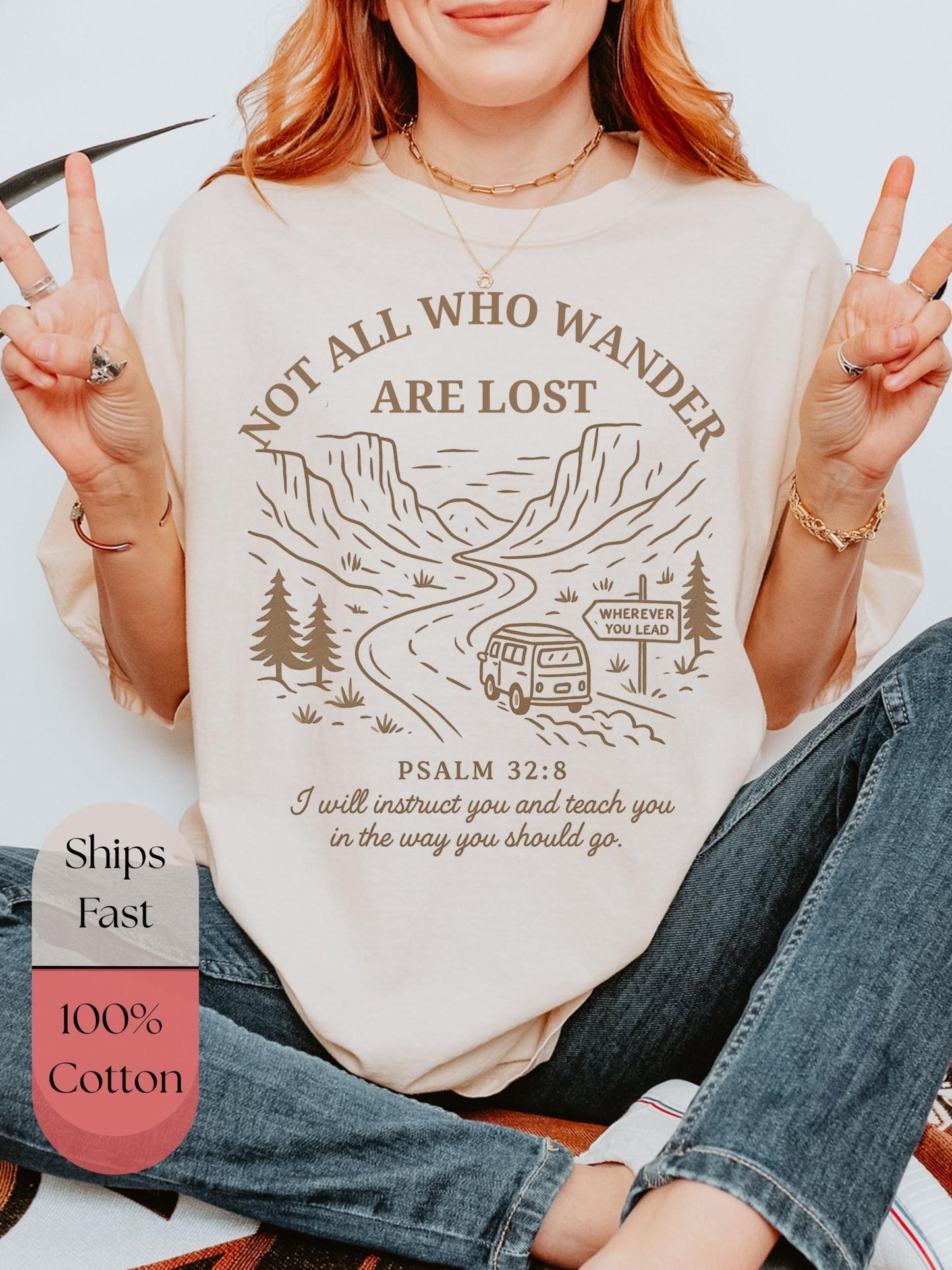 Hiking-inspired faith shirt with Bible quote “I will instruct you and teach you,” printed on Comfort Colors tee, ideal for spiritual retreats or weekend wanderers.