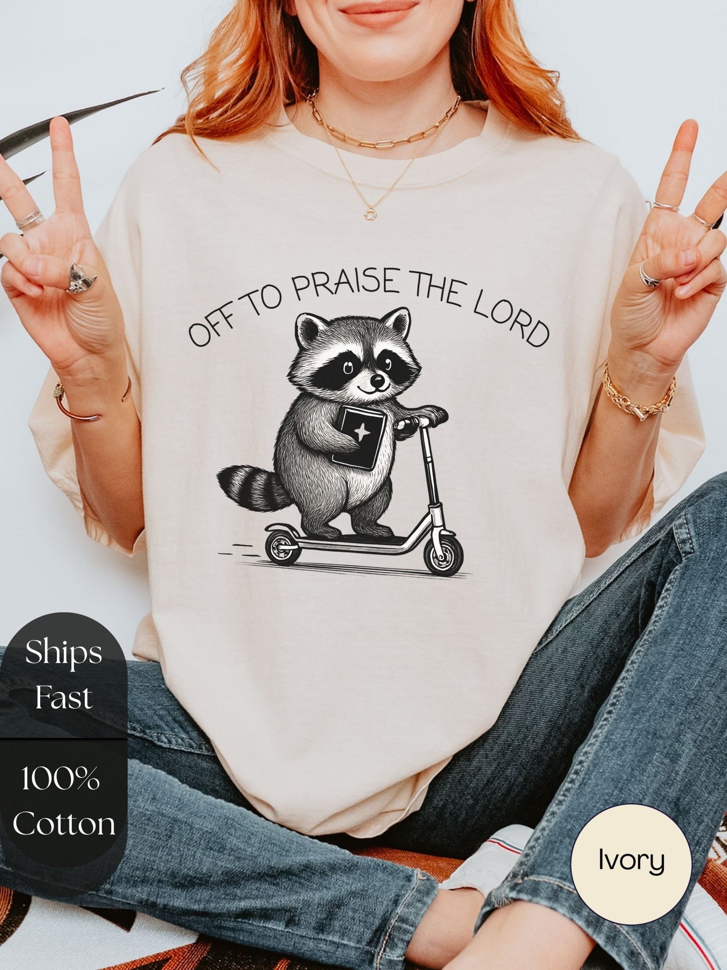 Funny Off To Praise the Lord Comfort Colors Raccoon Tee Ivory