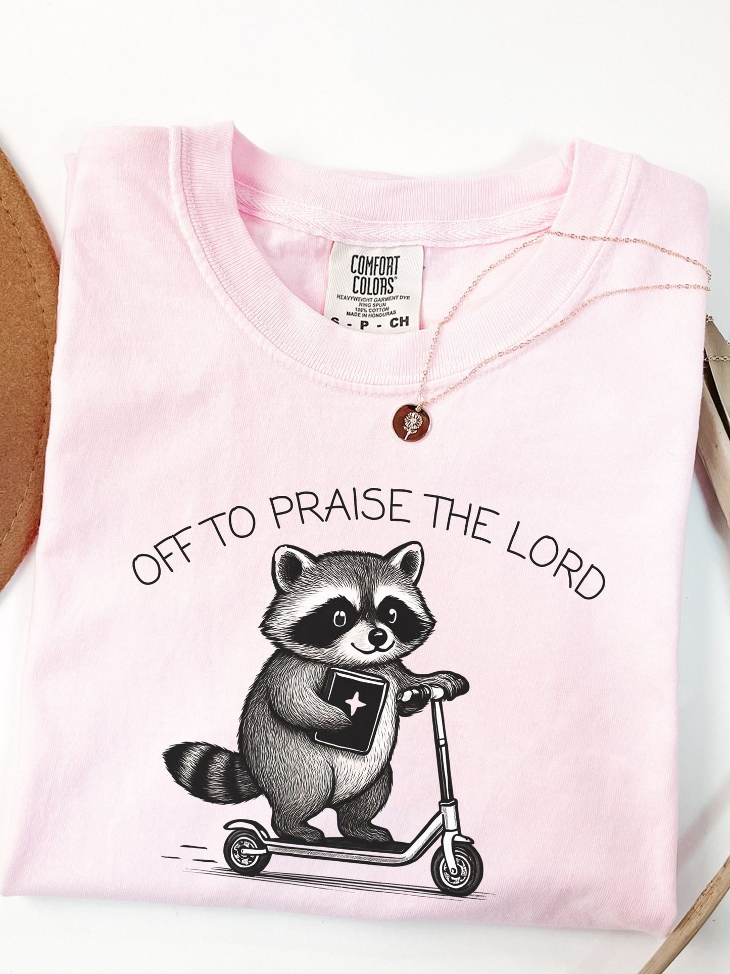 Funny Off To Praise the Lord Comfort Colors Raccoon Tee Blossom
