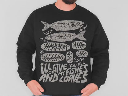 Christianity Sweatshirt Men - Five Loaves Two Fish Unisex Fleece Pullover | Faith Apparel