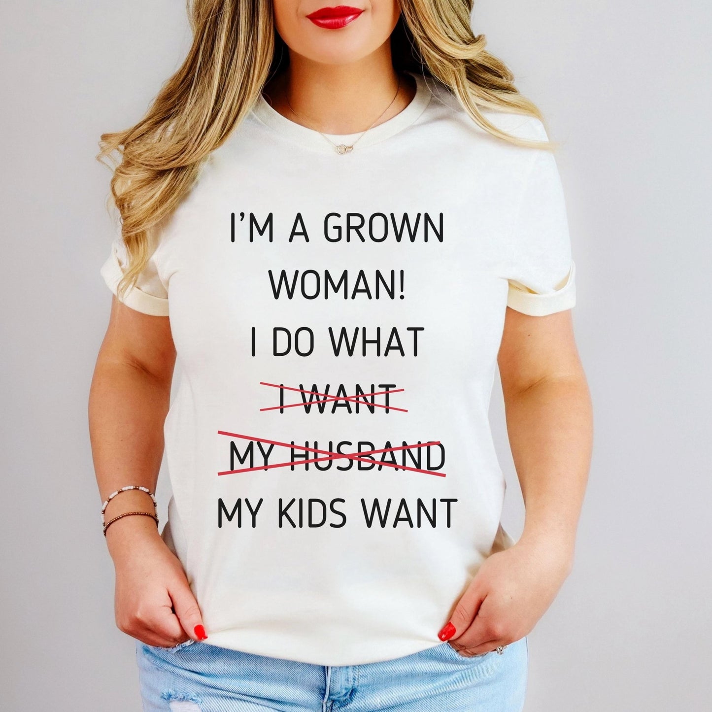 Graphic tee for moms with a bold crossed-out text design expressing how moms prioritize their kids perfect for funny everyday wear or gifting to moms with a sense of humor
