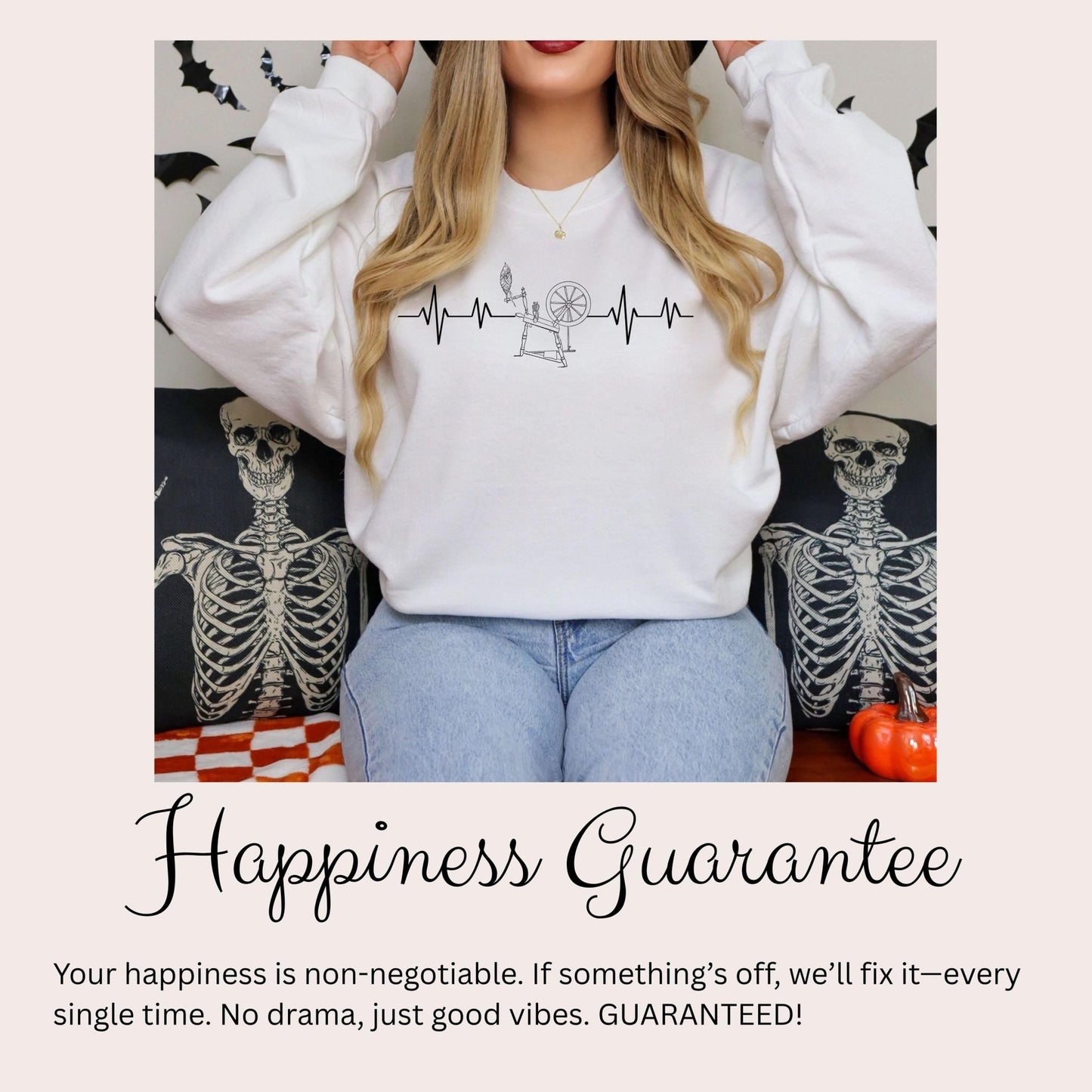 Spinning Wheel Sweatshirt – Cozy Craft Pullover With Heartbeat Spinner Design