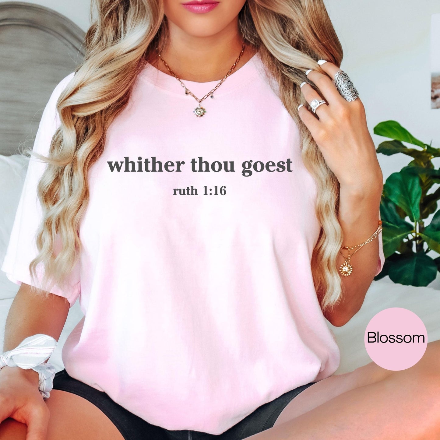 Religious engagement shirt for her with Whither Thou Goest text in minimalist style great for bridal showers or faith-inspired wedding wear